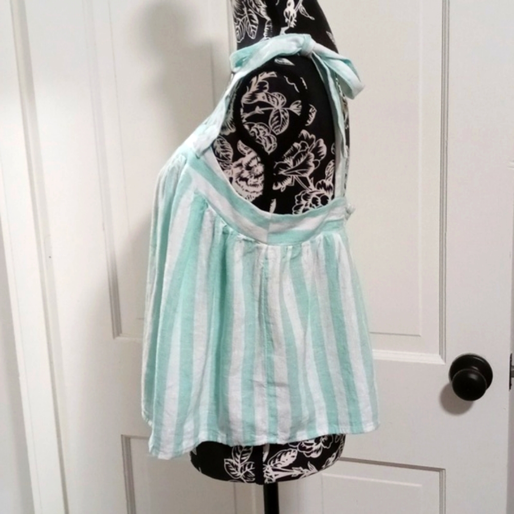 🆕️ 🌴Stoney Clover x Target🌴 - Green/White Stripe Linen Blend Tie Shoulder Top - Picture 7 of 10